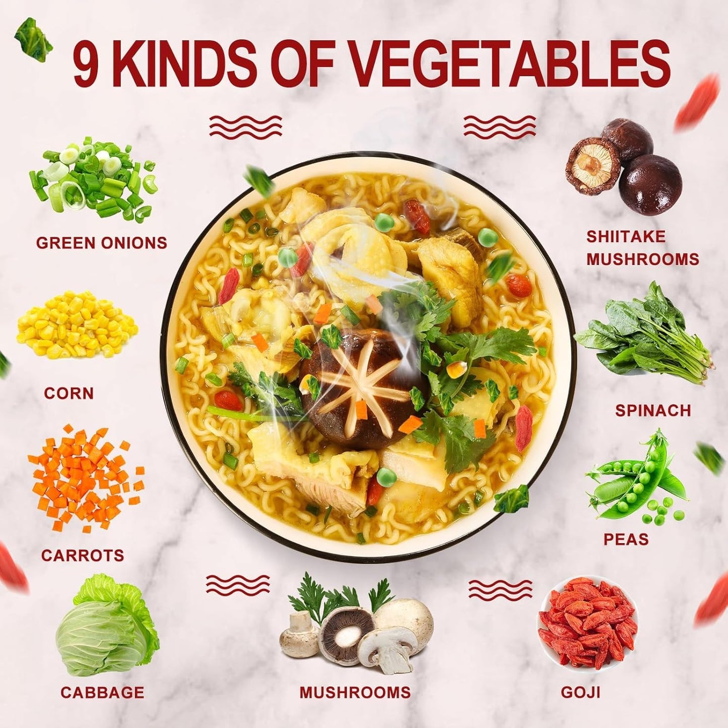 15Oz Freeze Dried Ramen Toppings Goji Vegetable Mix- 9 All Natural Dehydrated Veggies with Goji Berries, Non Additive, Dry Vegetable Mixed for Noodles, Soups, Camping, and Emergency Food