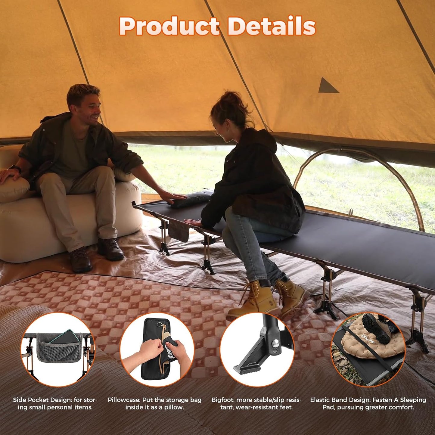 KingCamp Oversized XXL Camping Cot, Folding Portable Lightweight Ultralight Large Wide Heavy Duty 551lbs Sleeping Bed for Adult Backpacking Outdoor Travel Hiking Tent, Black