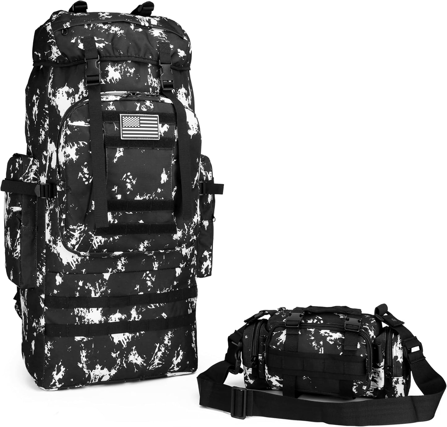King'sGuard 100L Camping Hiking Backpack Molle Rucksack Military Camping Backpacking Daypack (Black Lighting)