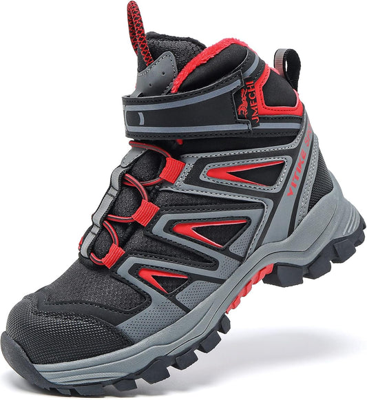 JMFCHI Kids Hiking Boots Boys Girls Outdoor Walking Climbing Sneaker Comfortable Non-slip Snow Shoes Hiker Boot Antiskid Steel Buckle Sole