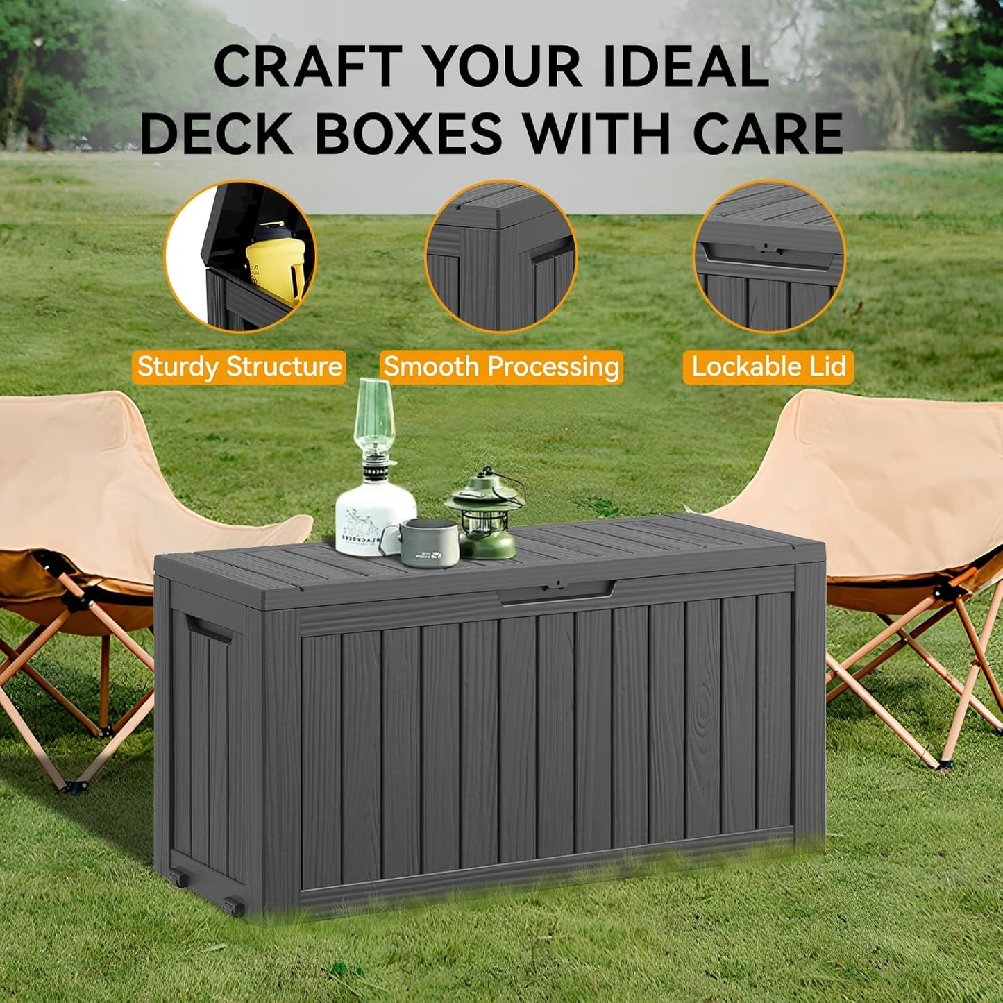 KAMABOKO Deck Box, 75 Gallon Resin Indoor and Outdoor Storage Boxes Waterproof for Garden Tools, Pool Accessories Storage Bench, Patio Furniture and Cushions with Lockable Lid, Black