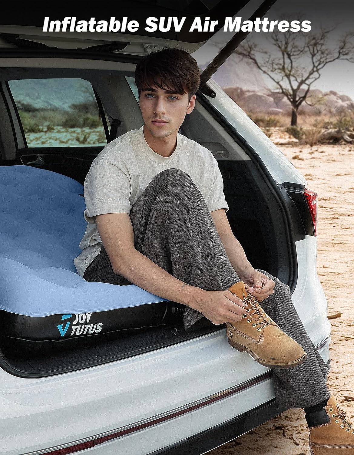 JOYTUTUS SUV Air Mattress Camping Bed,3.0 Thickened Flocking Car Camping Inflatable Mattress,Anti-Leakage,with 2 Pillows & Electric Pump Universal Car Bed for SUV Trunk and Rear Seat