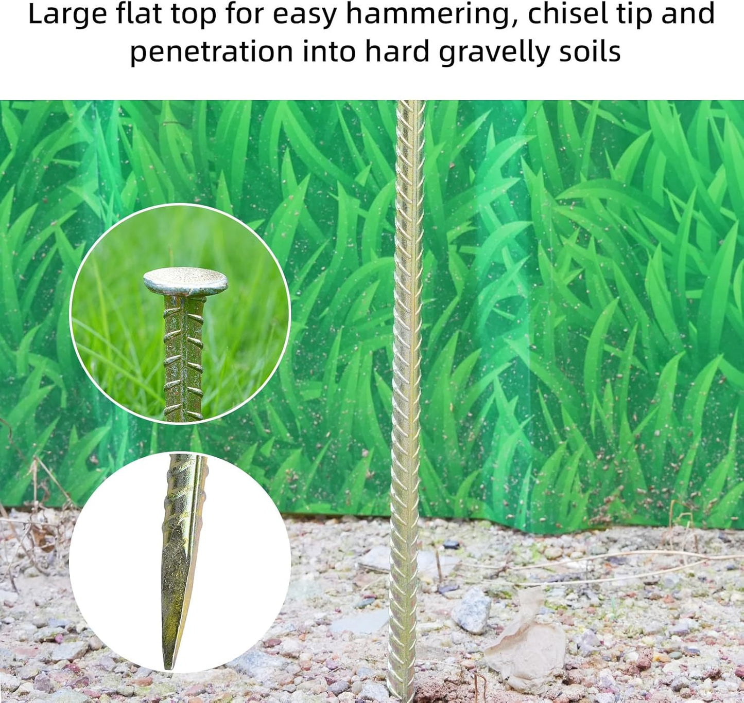 16 Inch Rebar Stakes - 1/2 Inch Diameter Galvanized Steel Ground Anchors Hevy Duty Metal Garden Stakes for Camping Tent, Speed Bump, Hard Soil, Fence, Wheel Stop(8 Pack)