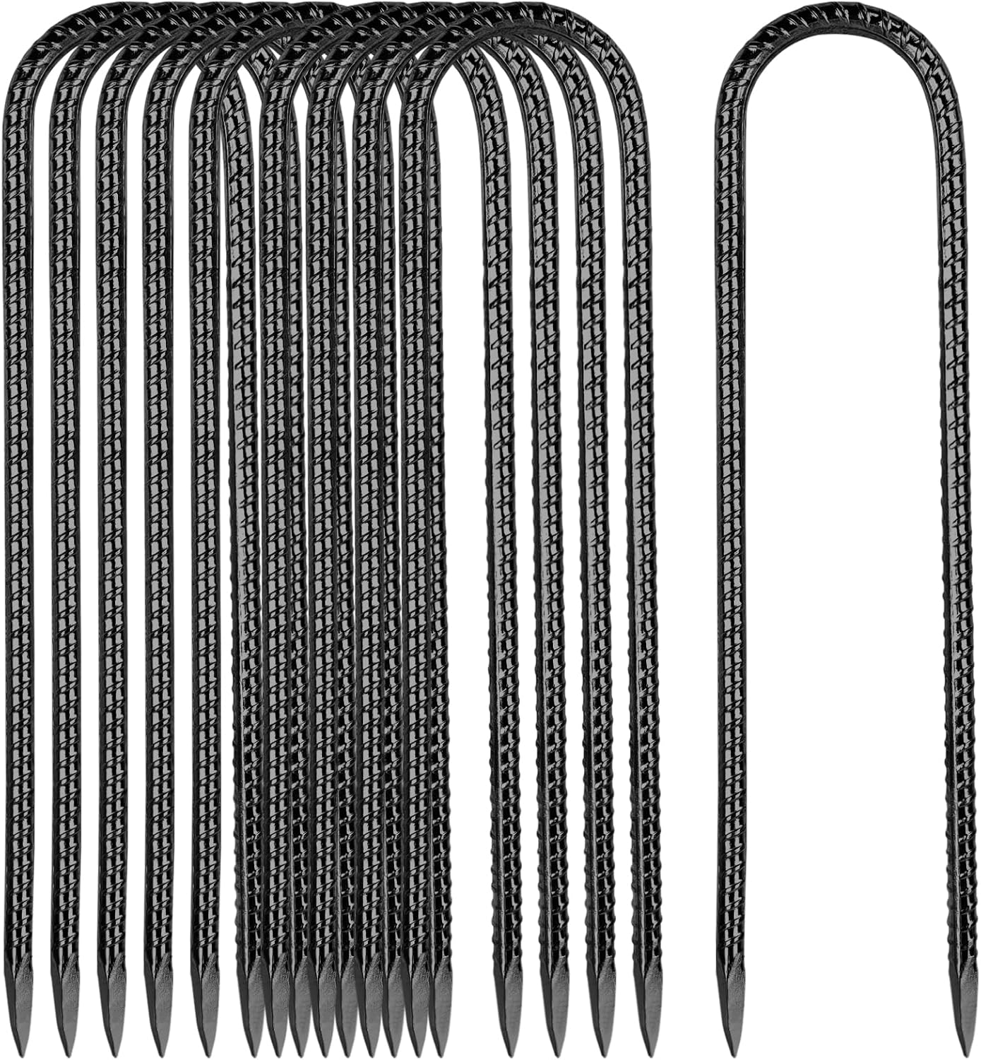 12 Inch Rebar Stakes,10 Packs Heavy Duty Metal U Hook Garden Ground Stakes for Camping Tent Canopy or Supporting for Garden Landscapes Fences Stakes(U Shape-Black, U-12"x0.3"-10pcs)