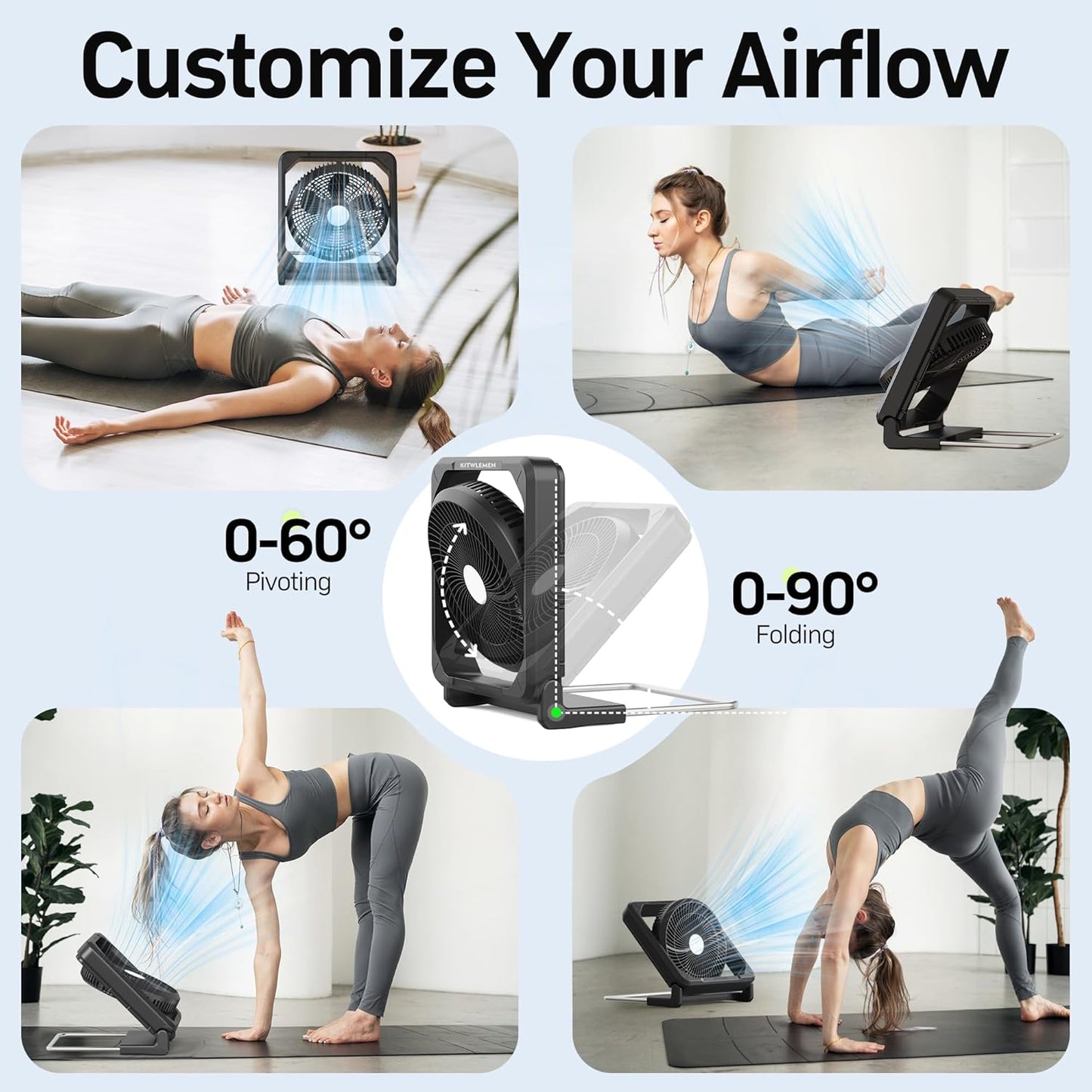 11.5 Inch Upgraded Solar Camping Fan with Light- Rechargeable Battery Fan, 10W Detachable Solar Panel, 3 Speed, 6H Timer,60° Pivot Strong Airflow for Camping Fishing RV Trips Hurricane Power Outage