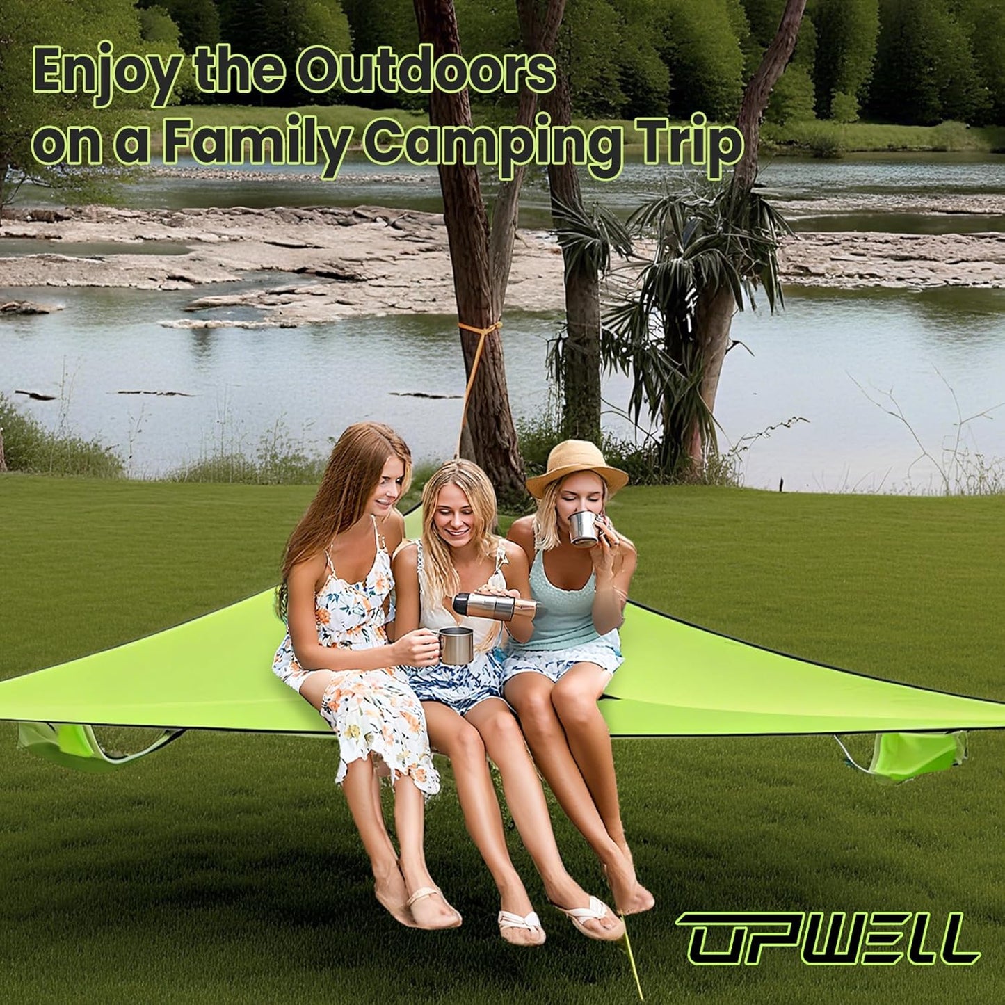 10ft Triangle Hammock Tent for Camping - Extra Large 1101lb Capacity, w/Ratchet Straps & Storage-Green
