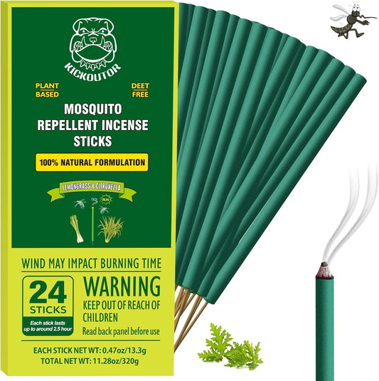 KICKOUTOR® Mosquito Repellent Outdoor Patio 24 PCS Natural Citronella Incense Sticks DEET Free Lemongrass Oil Gnat Mosquito Control for Indoor Backyard Travel Camping