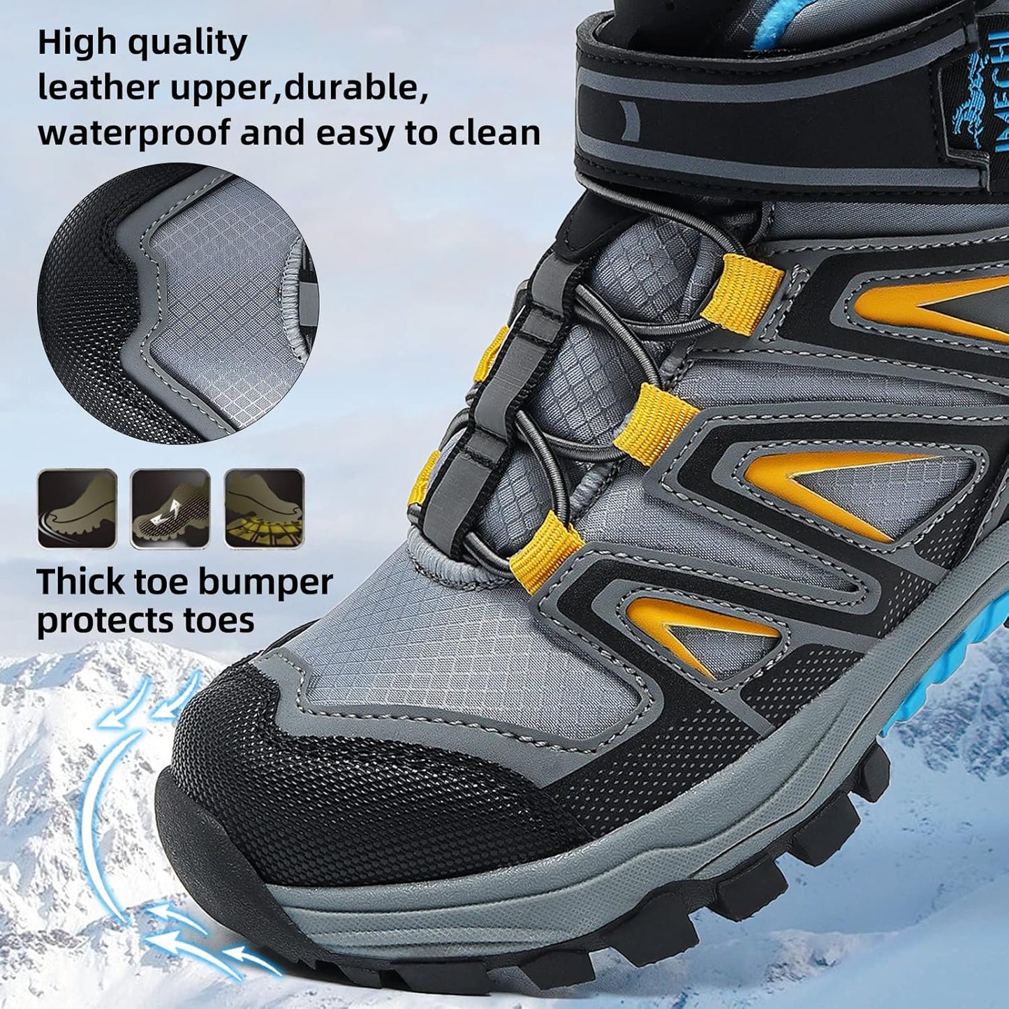 JMFCHI Kids Hiking Boots Boys Girls Outdoor Walking Climbing Sneaker Comfortable Non-slip Snow Shoes Hiker Boot Antiskid Steel Buckle Sole
