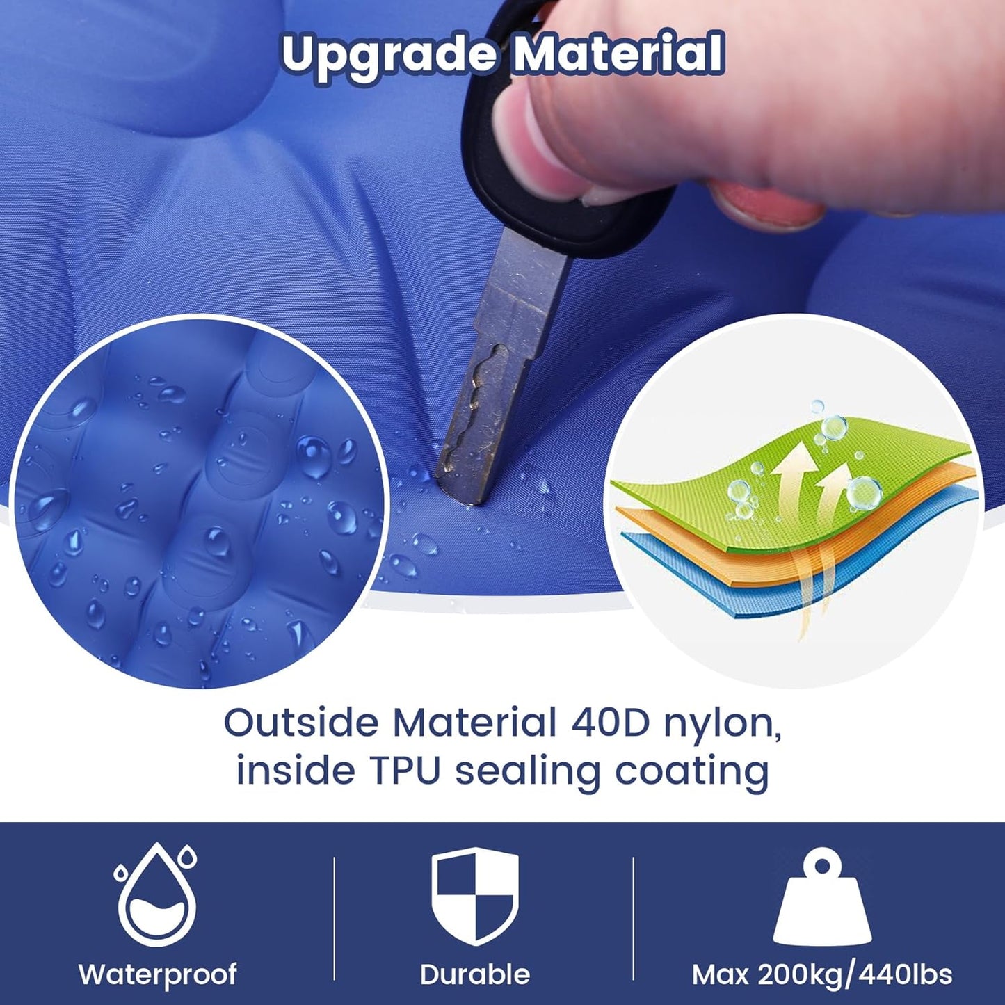 KASIMO Camping Sleeping Pad Ultra Thick 6 Inch Sleeping Mat with Pillow & Built-in Foot Pump - Ultralight Inflatable Pad for Backpacking, Hiking, Tents, Camping, Travel, Floor