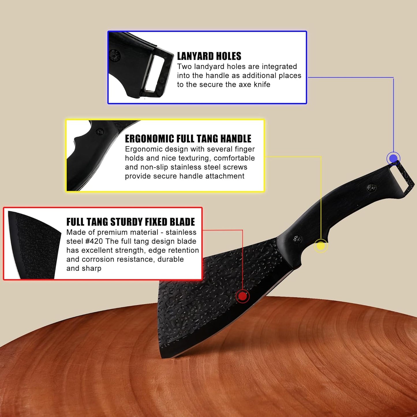 11 Inch Hatchet with Sheath, Small Compact Machete Axes, Fixed Blade Full Tang Camping Tactical Knife for Woodworking, Garden Machete Axe with Sheath for Bushcraft Yards Bushes Wood, A1BK