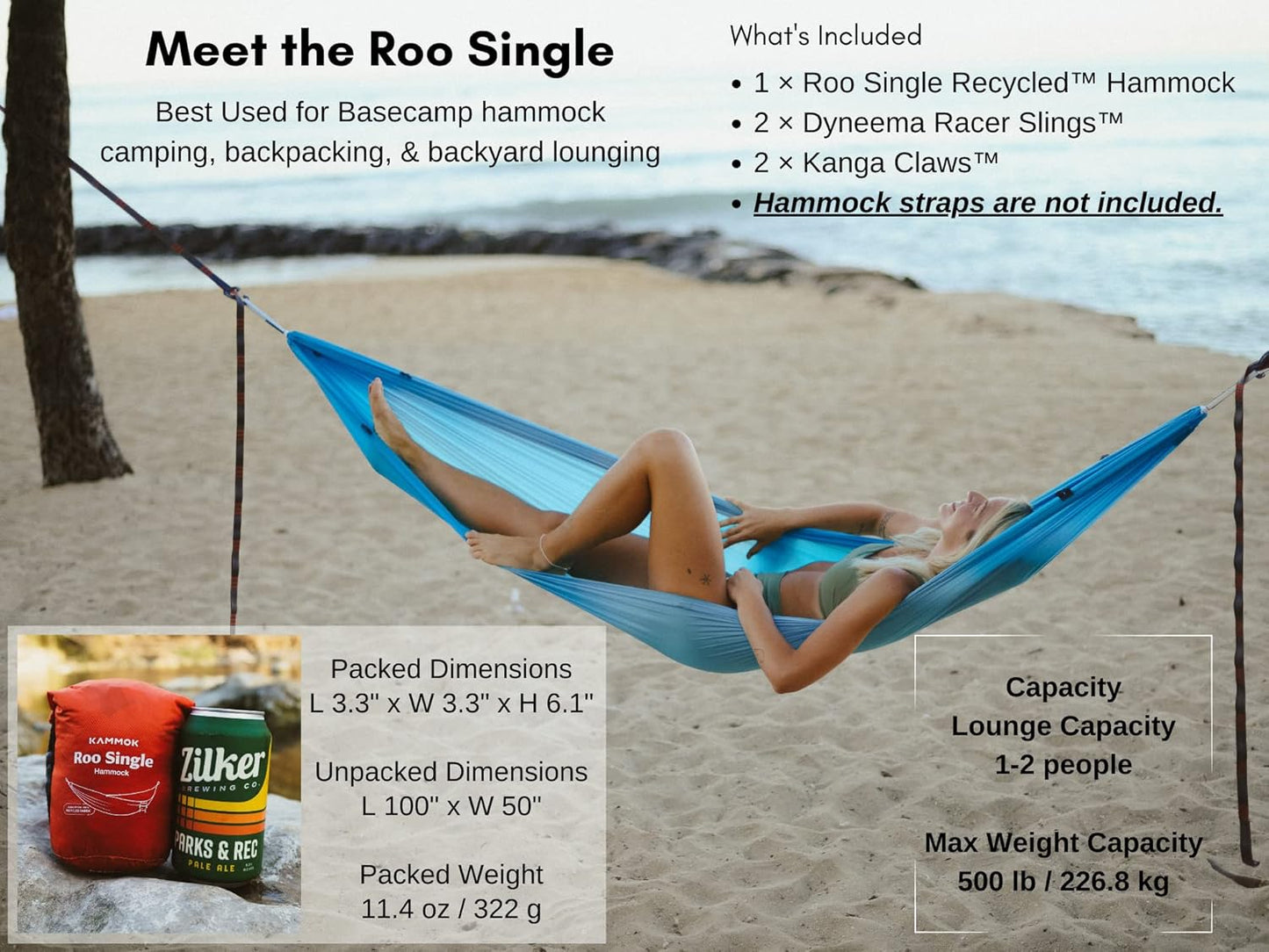 KAMMOK: Single Hammock | Made from Strong & 100% Recycled Water Resistant Ripstop Fabric | Comfortable, Packable, Lightweight (Lifetime Adventure Grade Warranty), Sunflower Gold