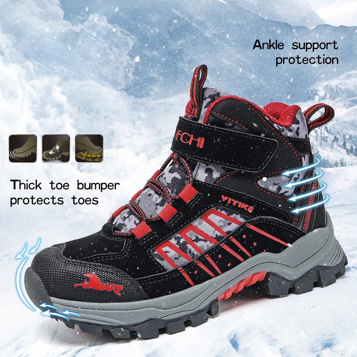 JMFCHI Kids Hiking Boots Boys Girls Outdoor Walking Climbing Sneaker Comfortable Non-slip Snow Shoes Hiker Boot Antiskid Steel Buckle Sole