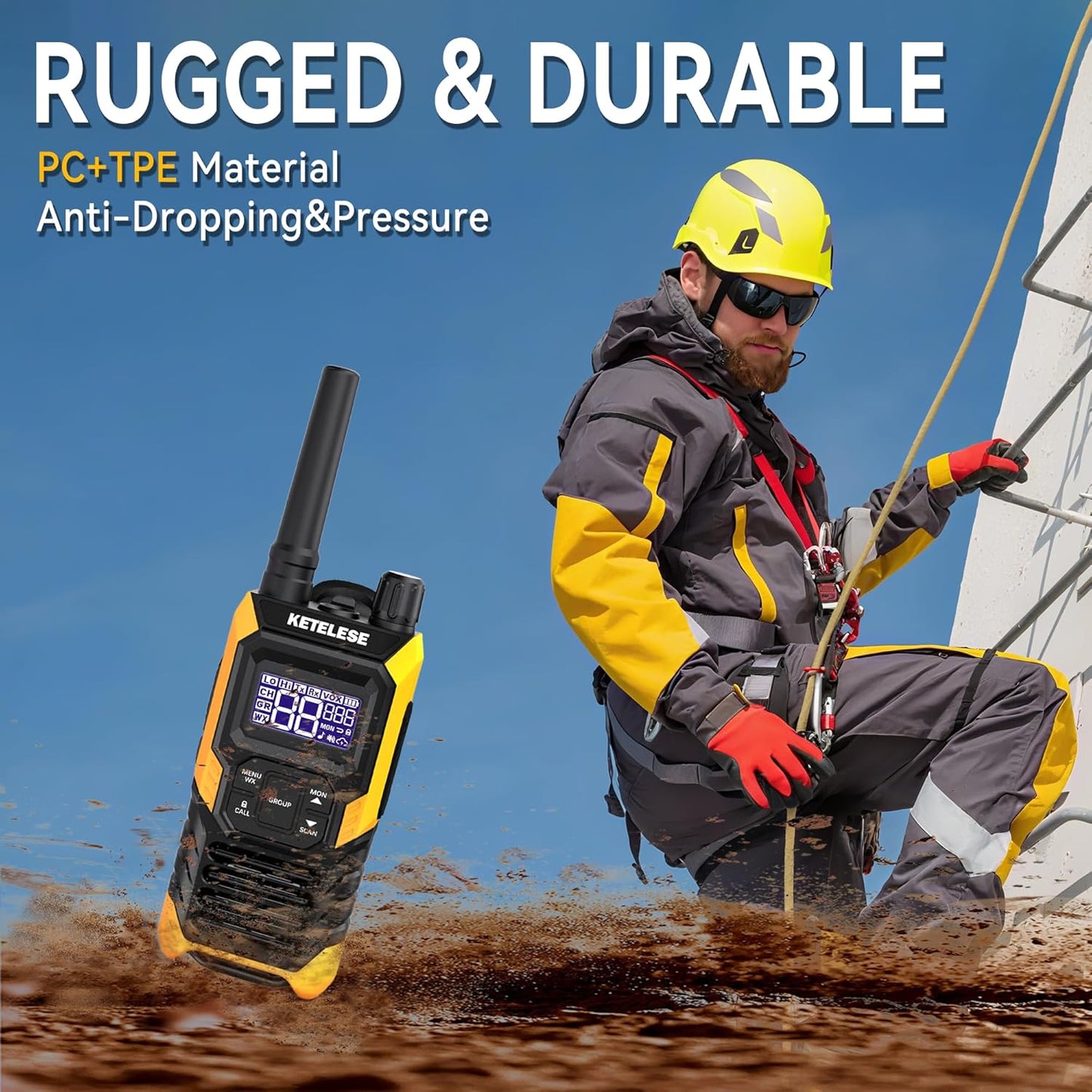 KETELESE T4 Waterproof Radios Walkie Talkies 6 Pack, IP67 FRS Two Way Radio with Headsets and Charging Base, NOAA Weather Alert,PTT,Group,VOX