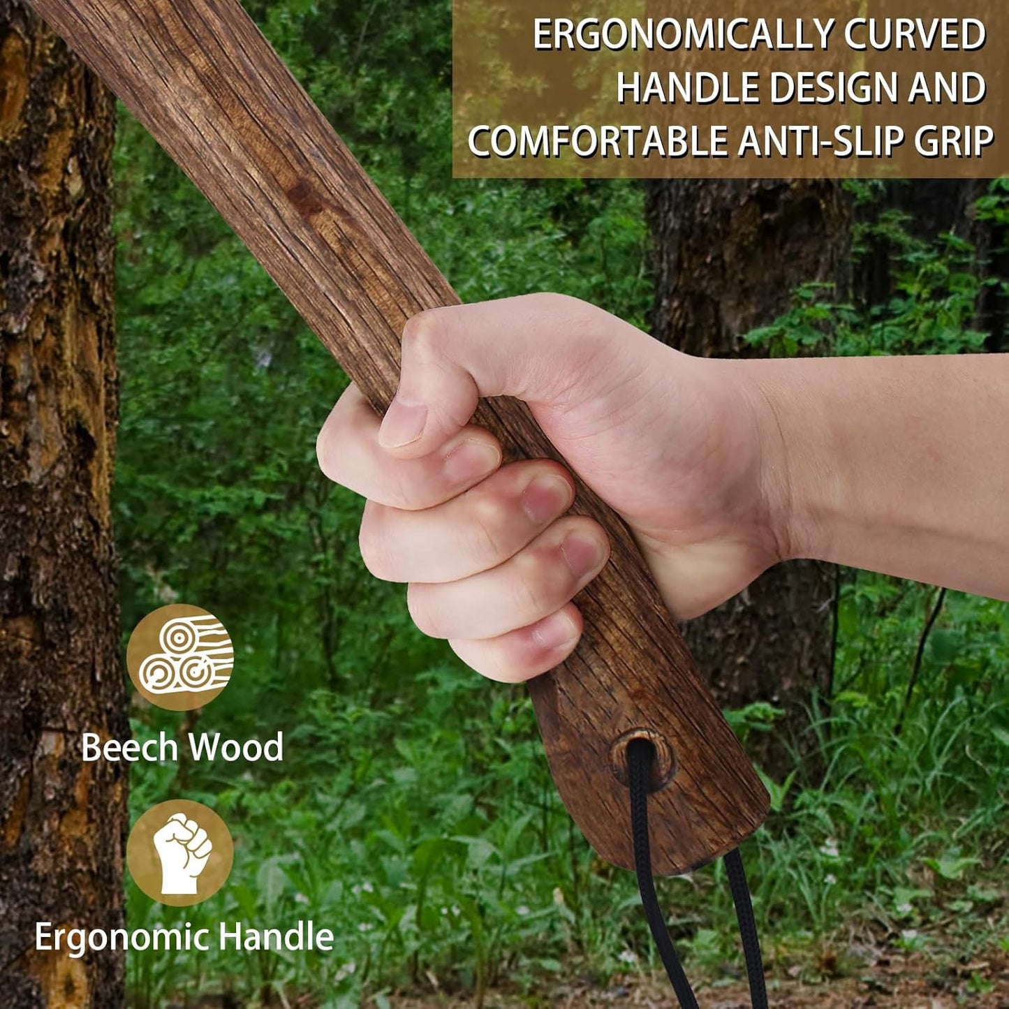 14.4" Hatchet, Camping Axe, Hand Forged Axe with Sheath, Bushcraft Hatchet with 1065 Carbon Steel and Beech Handle for Wood Chopping – Perfect for Outdoor Survival and Adventures