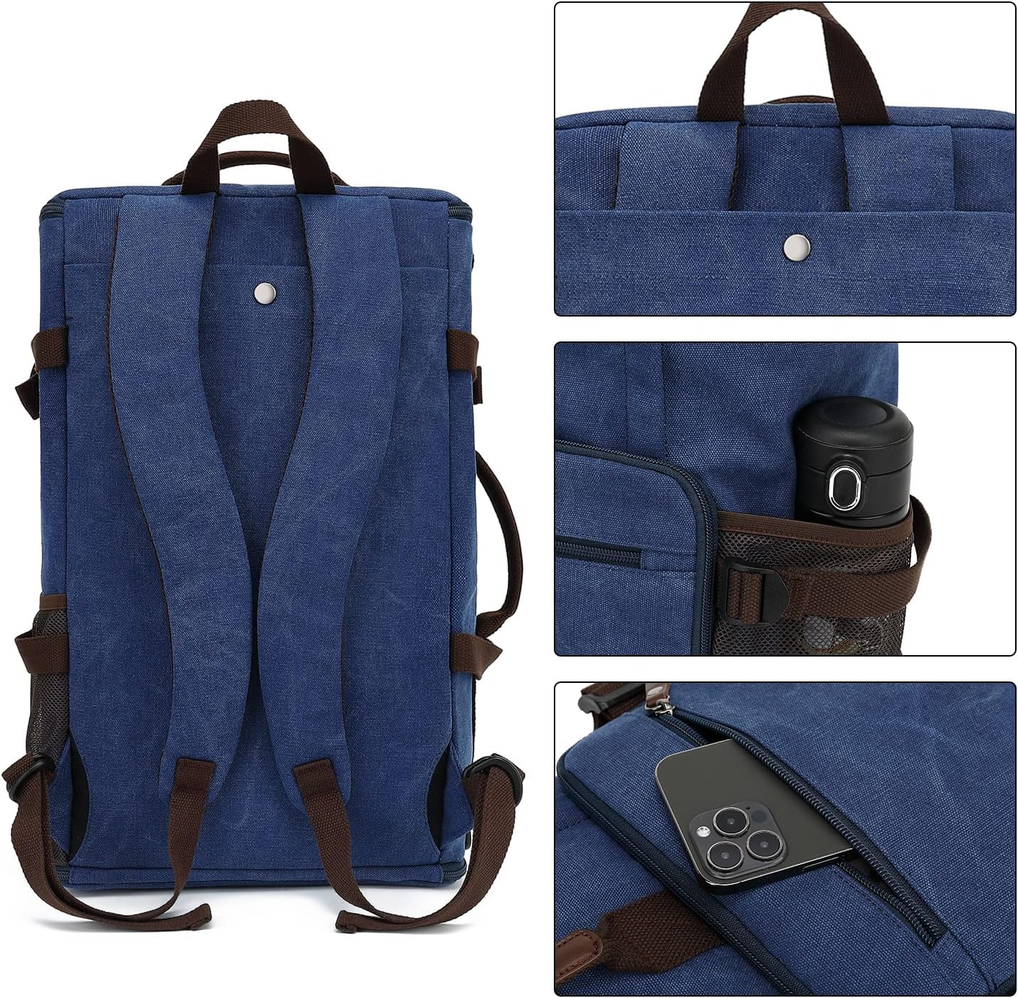 Kalesi Gym Duffle Bag Backpack 4-Way Vintage canvas with Shoes Compartment for travel Sport Hiking laptop (Vintage blue)