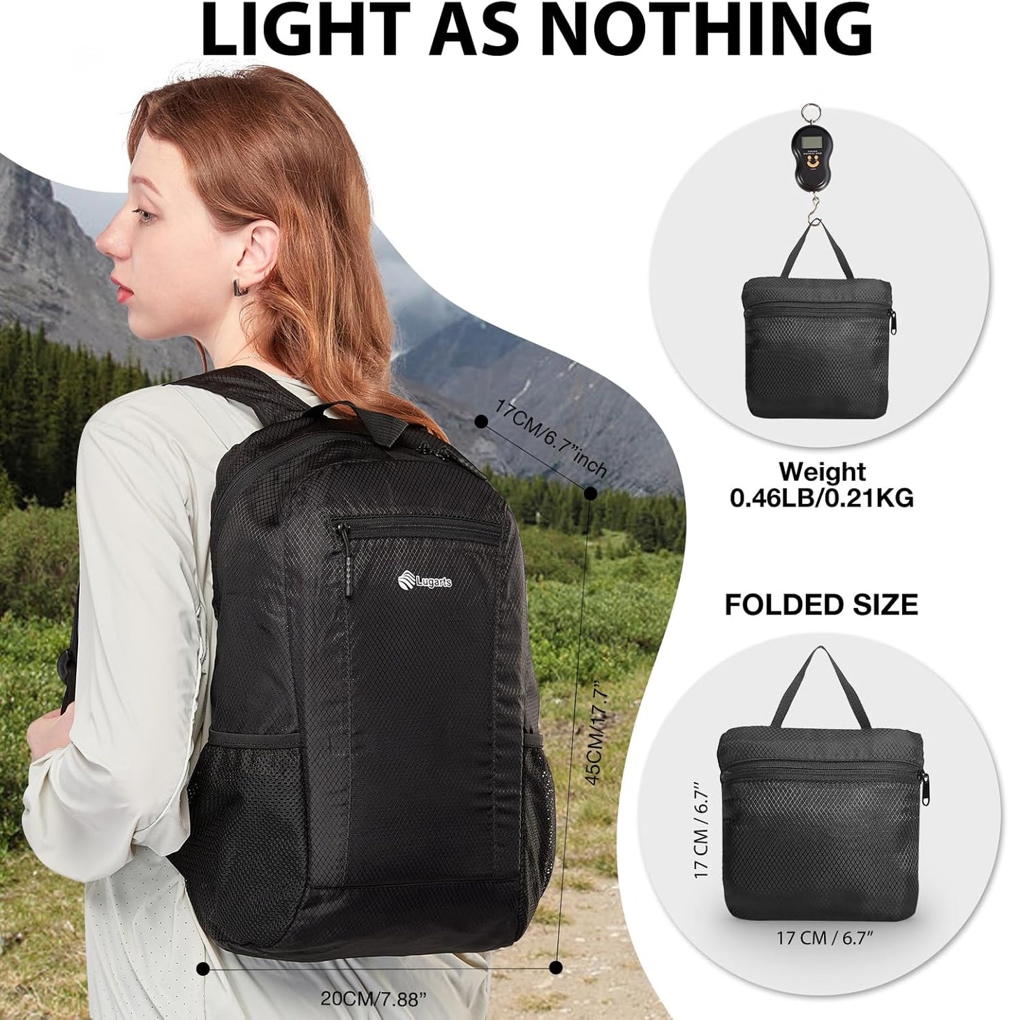 15L Water-resistant Hiking Daypack, Small Backpack Travel Outdoor, Lightweight Day Pack with Tool Loops