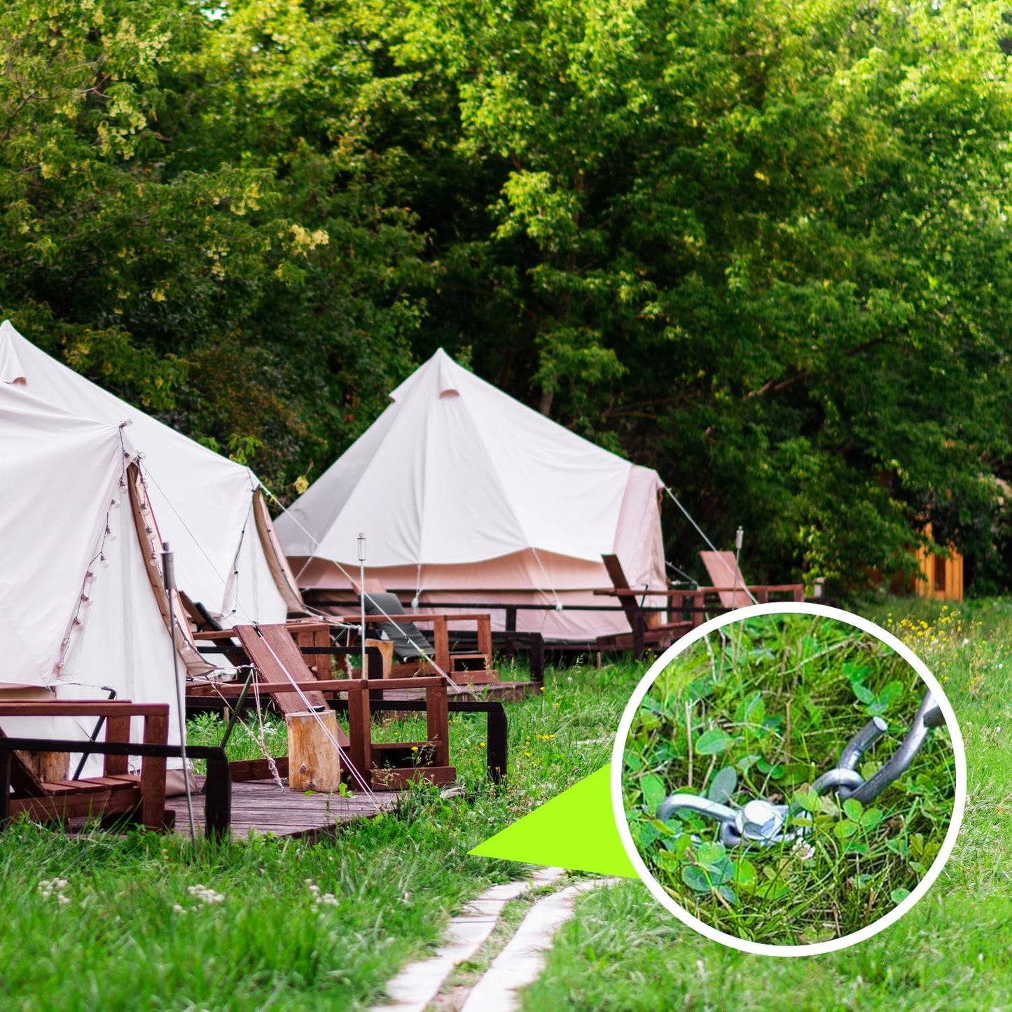 12pcs 3/8 x 12 inch Heavy Duty Camping Ground Anchors, Non-Rust Tent Stakes Screw in Kit for Securing Animals, Trampoline, Carports, Canopies, Sheds, Swing Sets, Ground Anchors for High Winds