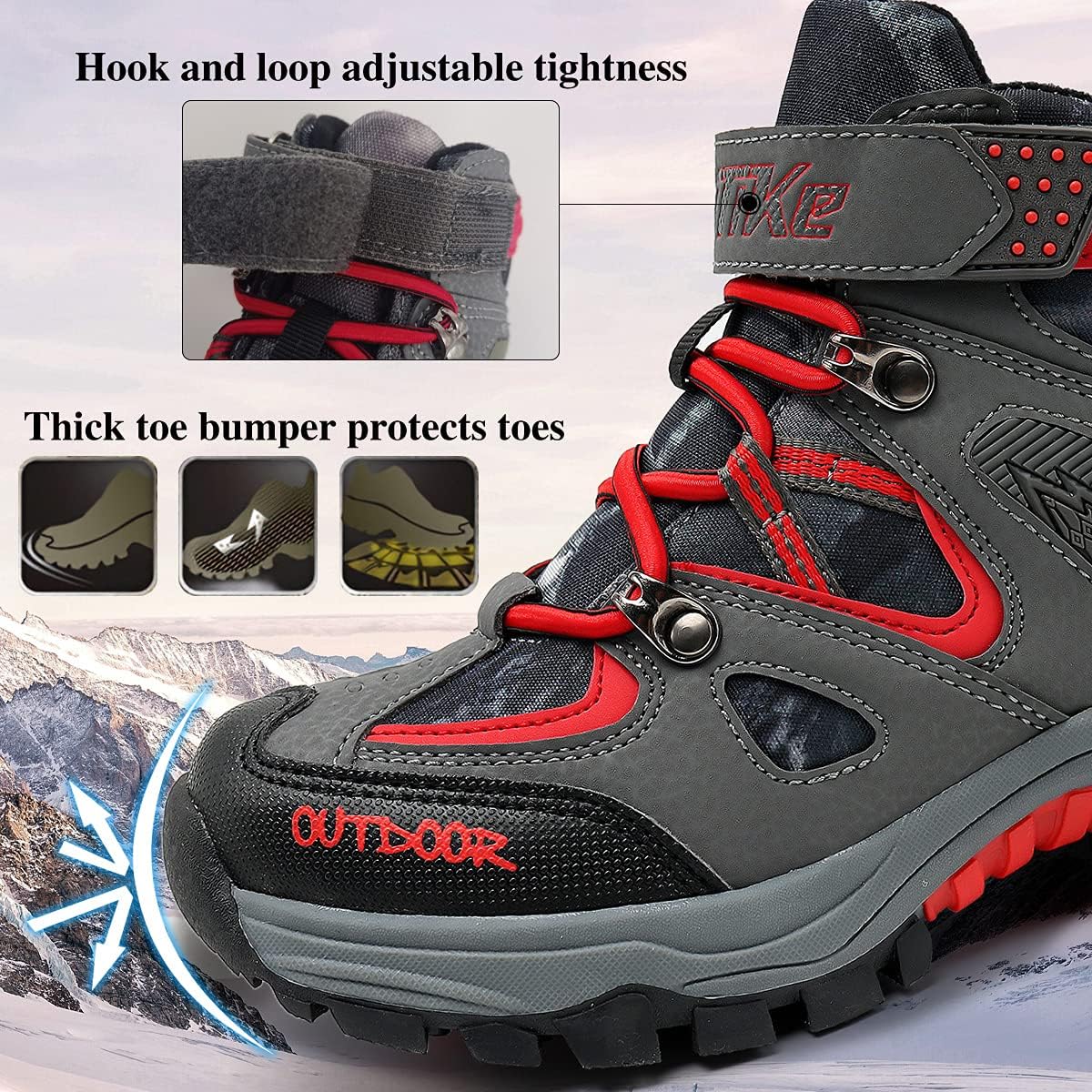 JMFCHI Kids Hiking Boots Boys Girls Outdoor Walking Climbing Sneaker Comfortable Non-slip Snow Shoes Hiker Boot Antiskid Steel Buckle Sole