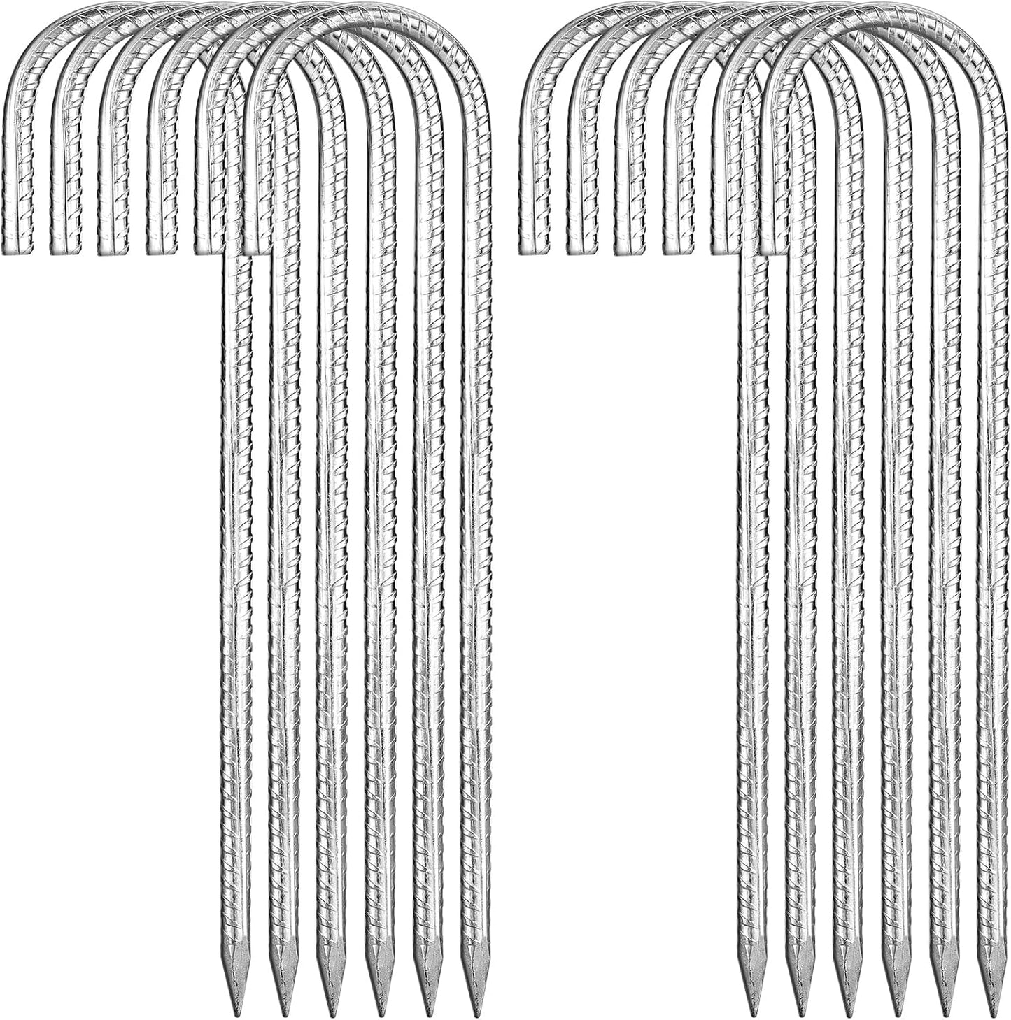 12 inch Garden Ground Stakes Galvanized Steel J Shape Hook Rebar Stakes, 12 Pack Heavy Duty Ground Anchors, Yard Stakes for Garden Rebar Stakes for Camping Tent, Anti-Rust Ground Stakes