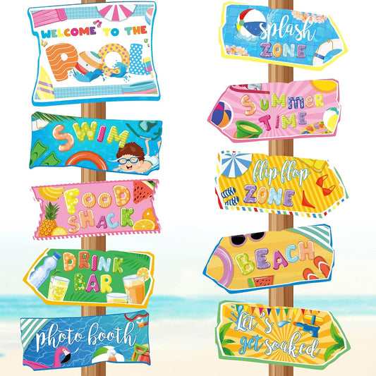Jetec 20 Pieces Pool Party Sign Splash Party Decorations Hawaiian Luau Yard Signs Tropical Summer Birthday Supplies Photo Props Backdrop Decoration Splish Splash Birthday Cutouts Beach Decor