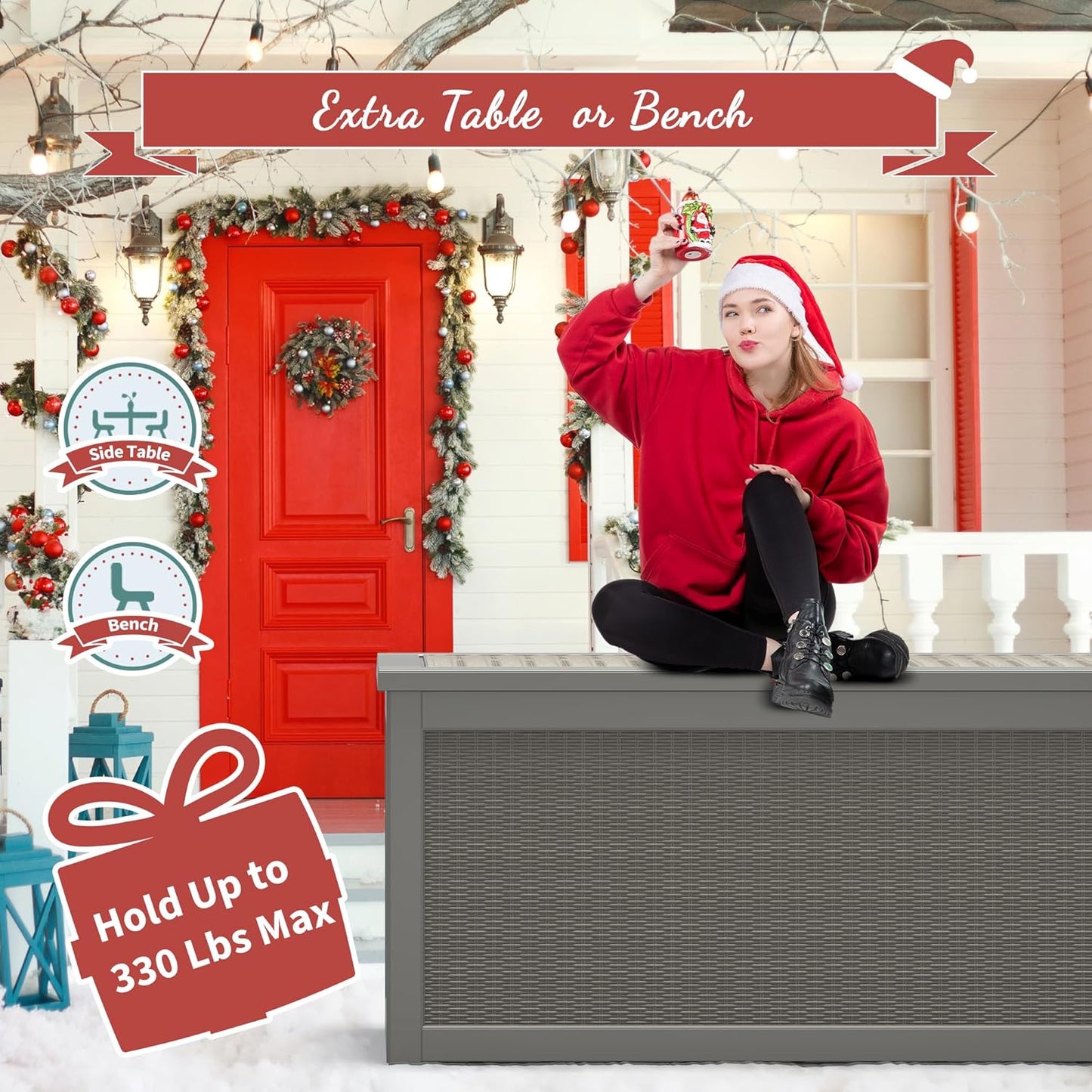 KAMABOKO 260 Gallon Outdoor Storage Box, Resin Deck Boxes Indoor and outdoor, Waterproof Storage Box Lockable Lid for Garden Tools, Package Delivery, Patio Cushions, Grey