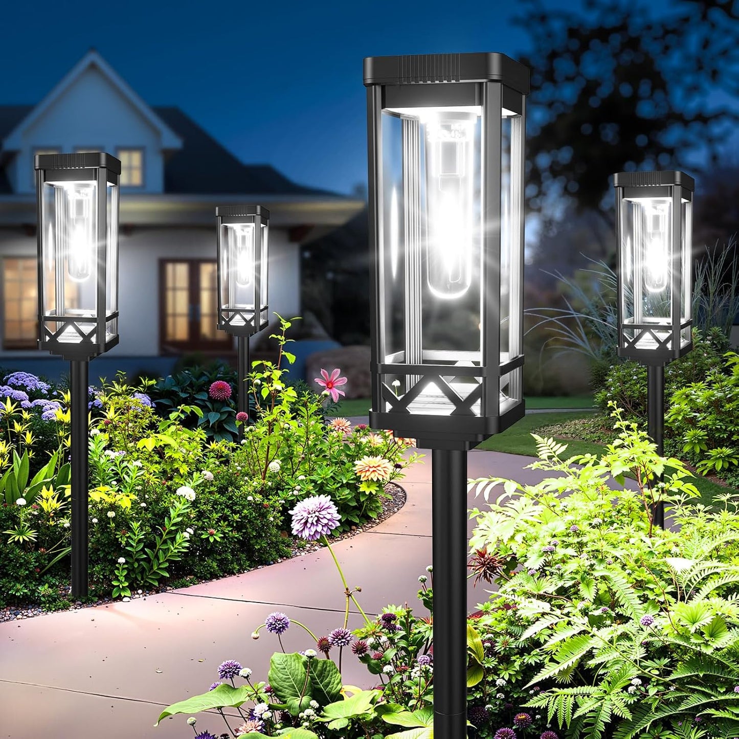 KOOPER Taller Solar Pathway Lights Outdoor, 2 Pack Upgraded Brighter Solar Garden Lights Solar Powered, Up to 15 Hours Outdoor Solar Lights for Yard Landscape Path Walkway Driveway （Cool White）