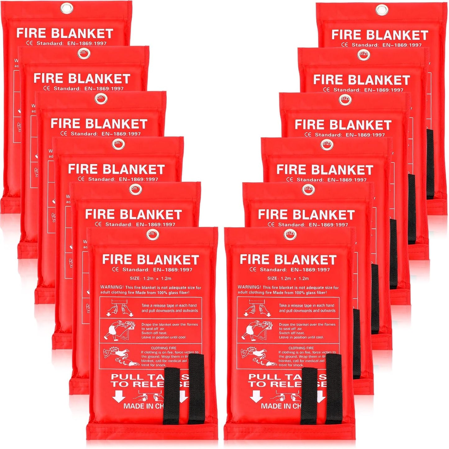 Jerify 12 Pack Fire Blanket for Home Emergency Fire Blanket 47 x 47 Inch Kitchen Fire Suppression Blanket Fiberglass Fire Blanket Flame Retardant Protection and Heat Insulation (Red)