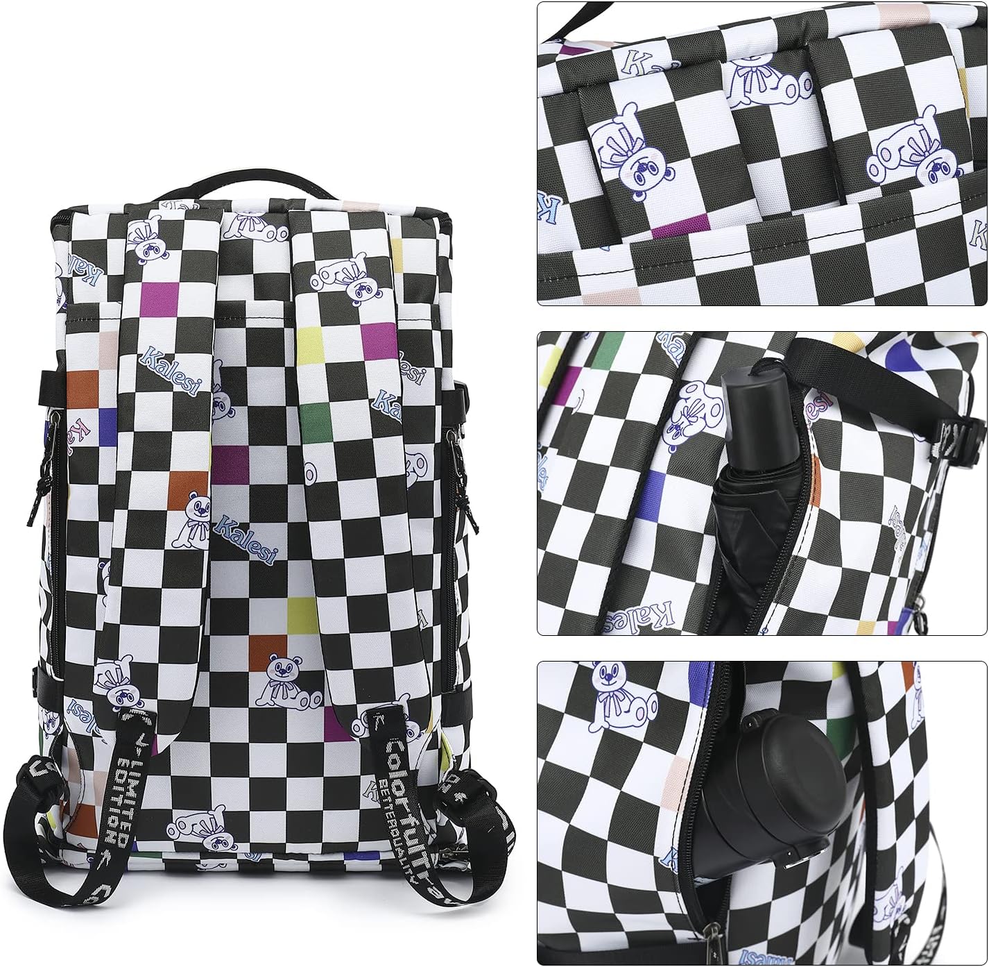 Kalesi Gym Duffle Bag Backpack 4-Way Waterproof with Shoes Compartment for travel Sport Hiking laptop (Checkerboard)