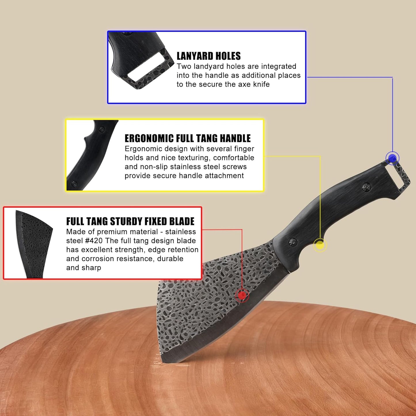 11 Inch Hatchet with Sheath, Small Compact Machete Axes, Fixed Blade Full Tang Camping Tactical Knife for Woodworking, Garden Machete Axe with Sheath for Bushcraft Yards Bushes Wood, A2BK