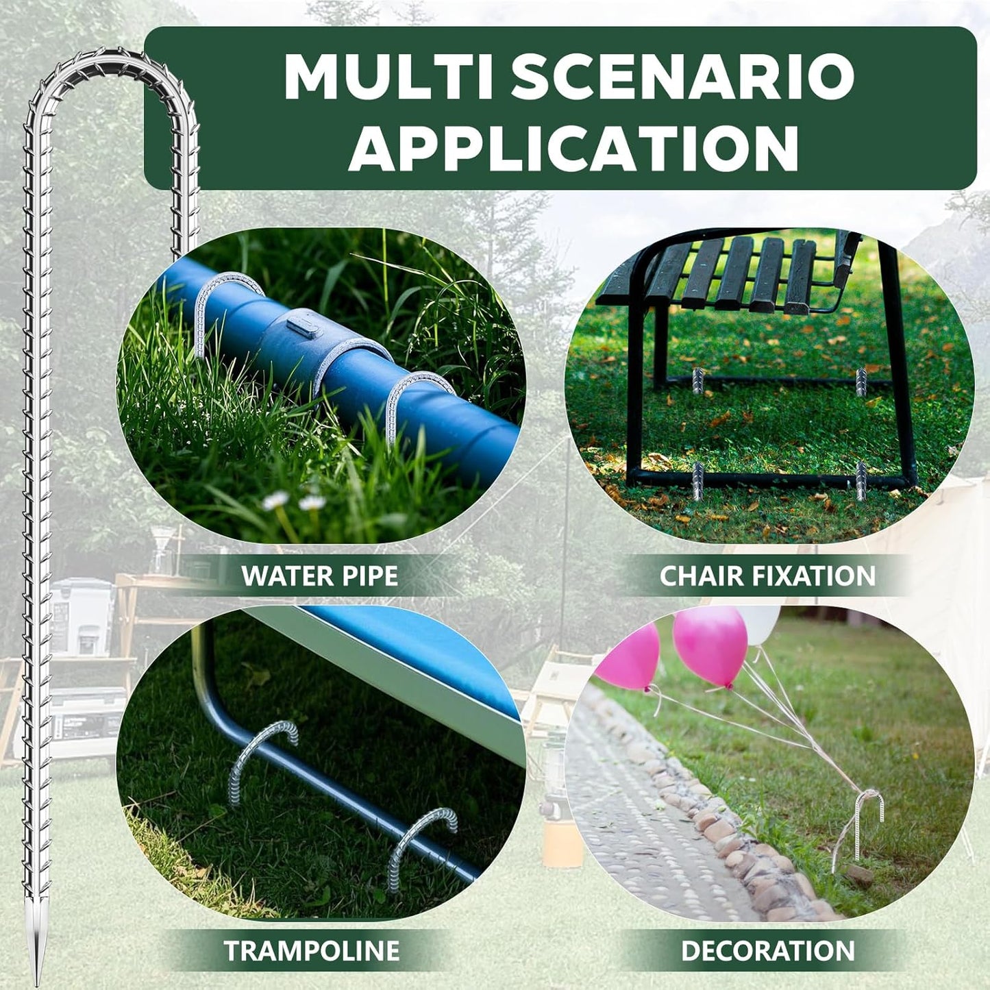 10 Pieces J Hooks Rebar Metal Tent Stakes 16 Inch Galvanized Ground Anchors Yard Stakes for Landscape Fabric Artificial Turf Heavy Duty Anti Rust for Outdoor Lawn Decorations Inflatables Swing Set