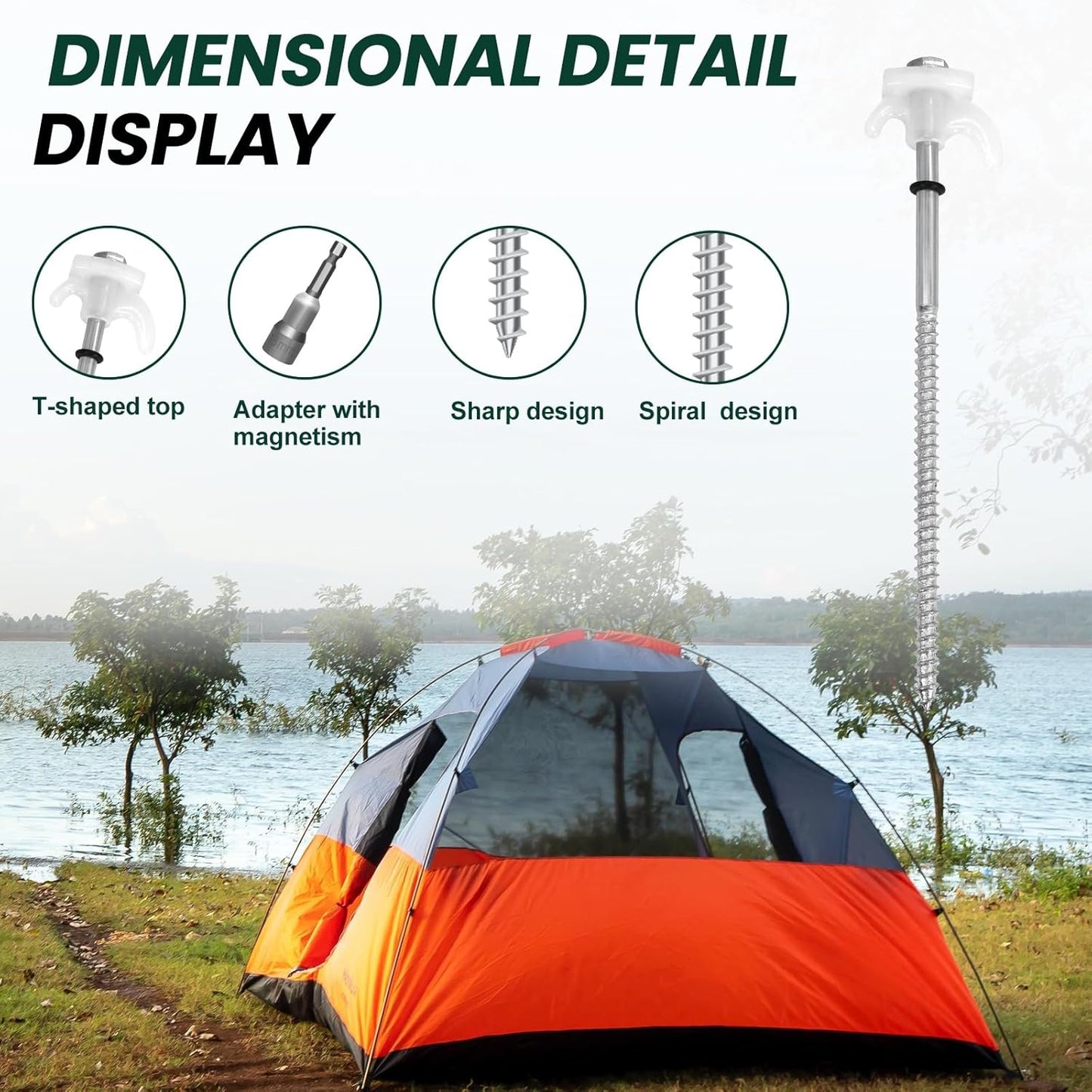 12 Pack 8" Screw in Tent Stakes Heavy Duty- Ground Anchors Screw- Tent Pegs Camping Stakes- Hex Pegs Drillable Tent Stakes and Hexagon Head Drive and Storage Box (White)