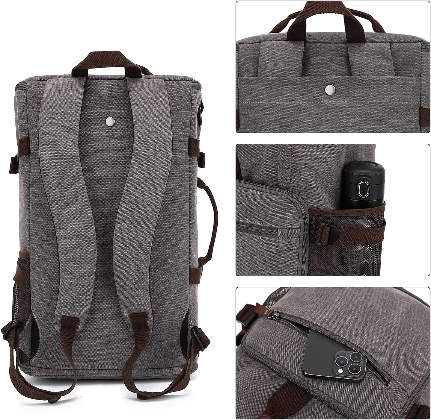 Kalesi Gym Duffle Bag Backpack 4-Way Vintage canvas with Shoes Compartment for travel Sport Hiking laptop (Vintage grey)