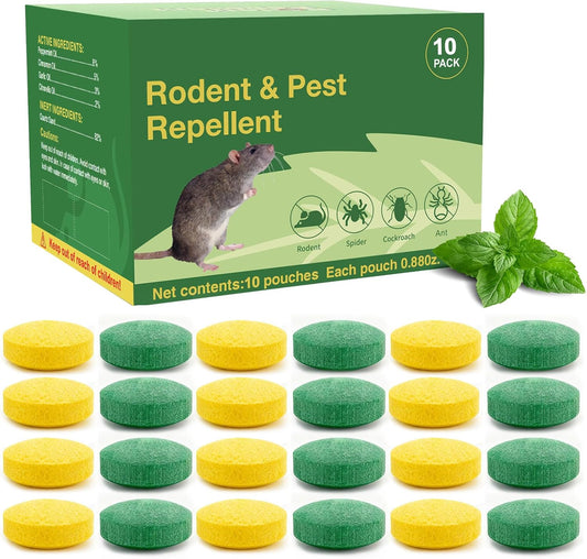Rodents Repellent with Peppermint Oil for Squirrel - Mouse/Rat/Mole Repellent Balls for Indoor/Outdoor, Car Engines, Garage, Attic - Mice Deterrent Alternative to Moth Balls & Mouse Traps. (10 Pack)