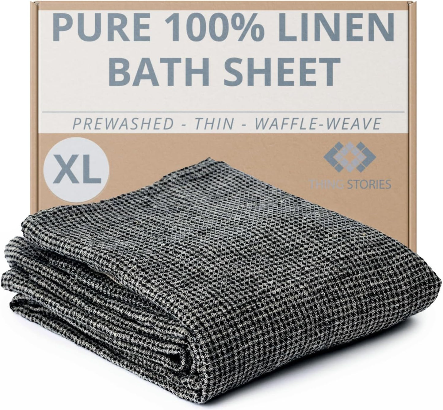 100% Linen Bath Sheet Towel - 36x72-inches - Waffle Weave Black-Natural Oversized Bath Towels - Lightweight Absorbent Thin Beach Towel Quick Dry XL Travel Towel Extra Large