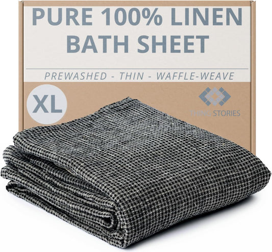 100% Linen Bath Sheet Towel - 36x72-inches - Waffle Weave Black-Natural Oversized Bath Towels - Lightweight Absorbent Thin Beach Towel Quick Dry XL Travel Towel Extra Large