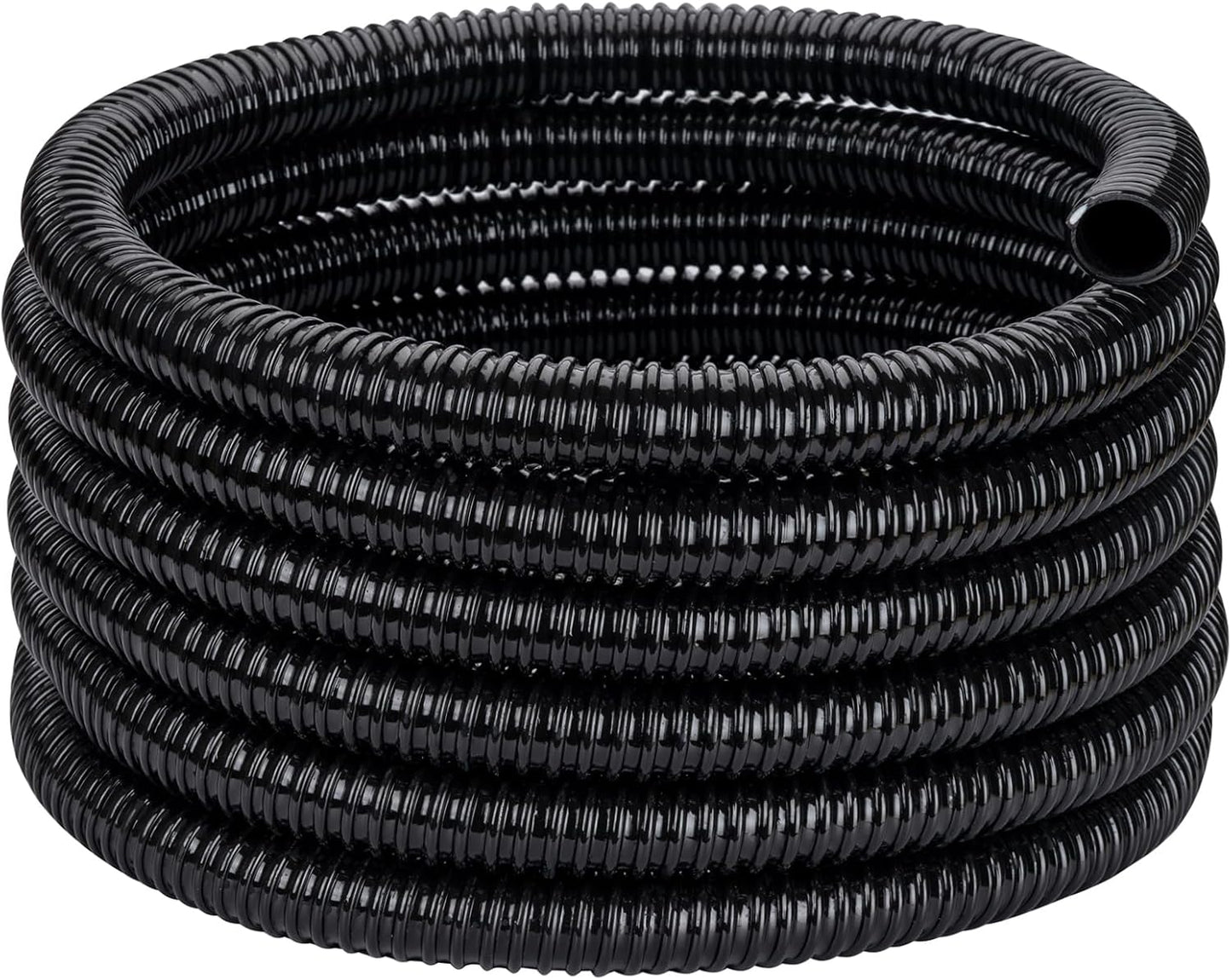 1/2' 10ft Black Corrugated Flexible Reinforced PVC Pond Tube Sump Pump Hose, Non-toxic & Kinkproof (10 ft, 1/2" ID)
