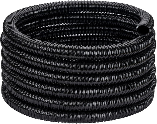 1/2' 10ft Black Corrugated Flexible Reinforced PVC Pond Tube Sump Pump Hose, Non-toxic & Kinkproof (10 ft, 1/2" ID)