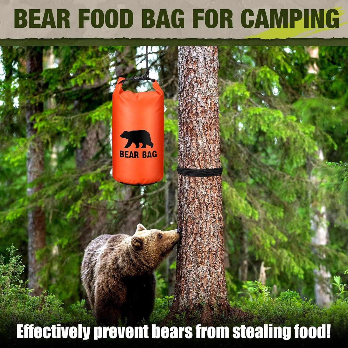 1 Set Bear Food Bag for Camping Ultralight Food Hanging System Includes Waterproof Bear Bag, Nylon Ropes, Hooks for Camping Backpacking