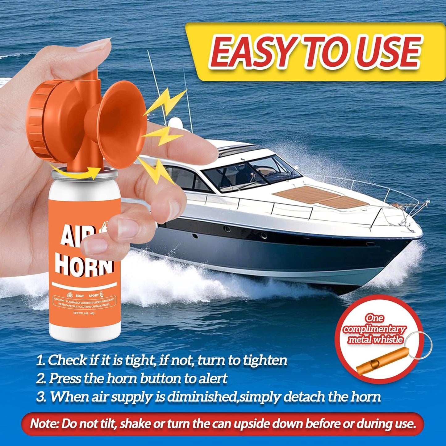 1.4oz Air Horn,130DB Loud Boat Air Horns Can,Marine Fog Horn Blow Horn,Coast Guard,Mini Small Compressed Blow Fog Bear Air Horn,Orange