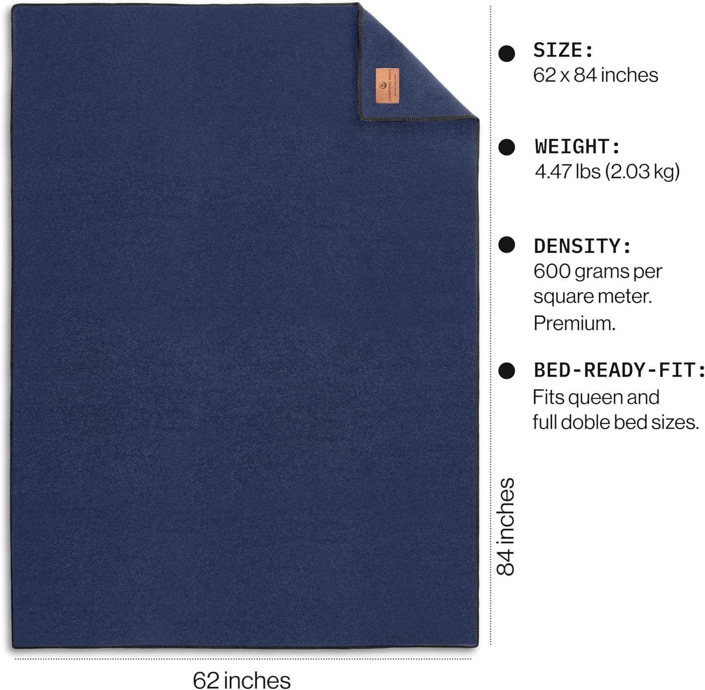 100% Wool Blanket - Premium Ultra-Soft, Thick, Warm, Large 62" x 84" Bed & Camping Blanket for Outdoor, Home, Indoor, Bushcraft & Survival