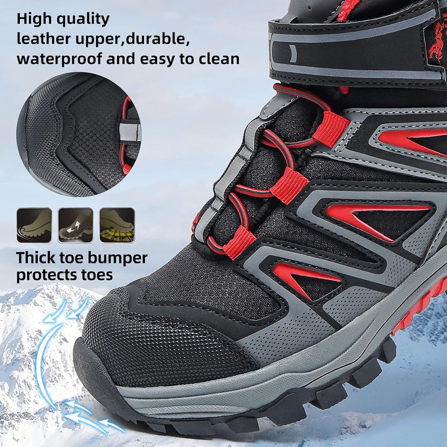 JMFCHI Kids Hiking Boots Boys Girls Outdoor Walking Climbing Sneaker Comfortable Non-slip Snow Shoes Hiker Boot Antiskid Steel Buckle Sole