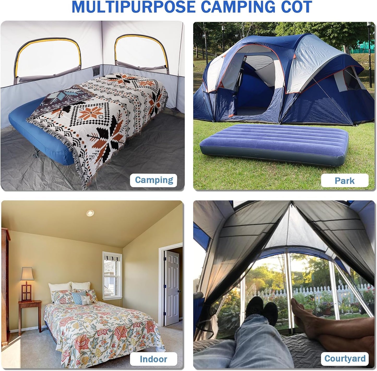 KAMPKEEPER Camping Cot,Camping Cots for Adults,Folding Camping Cot with Inflatable Air Mattress and Carry Bag,for Outdoor Travel Camp Beach Vacation (not Included The Airpump)