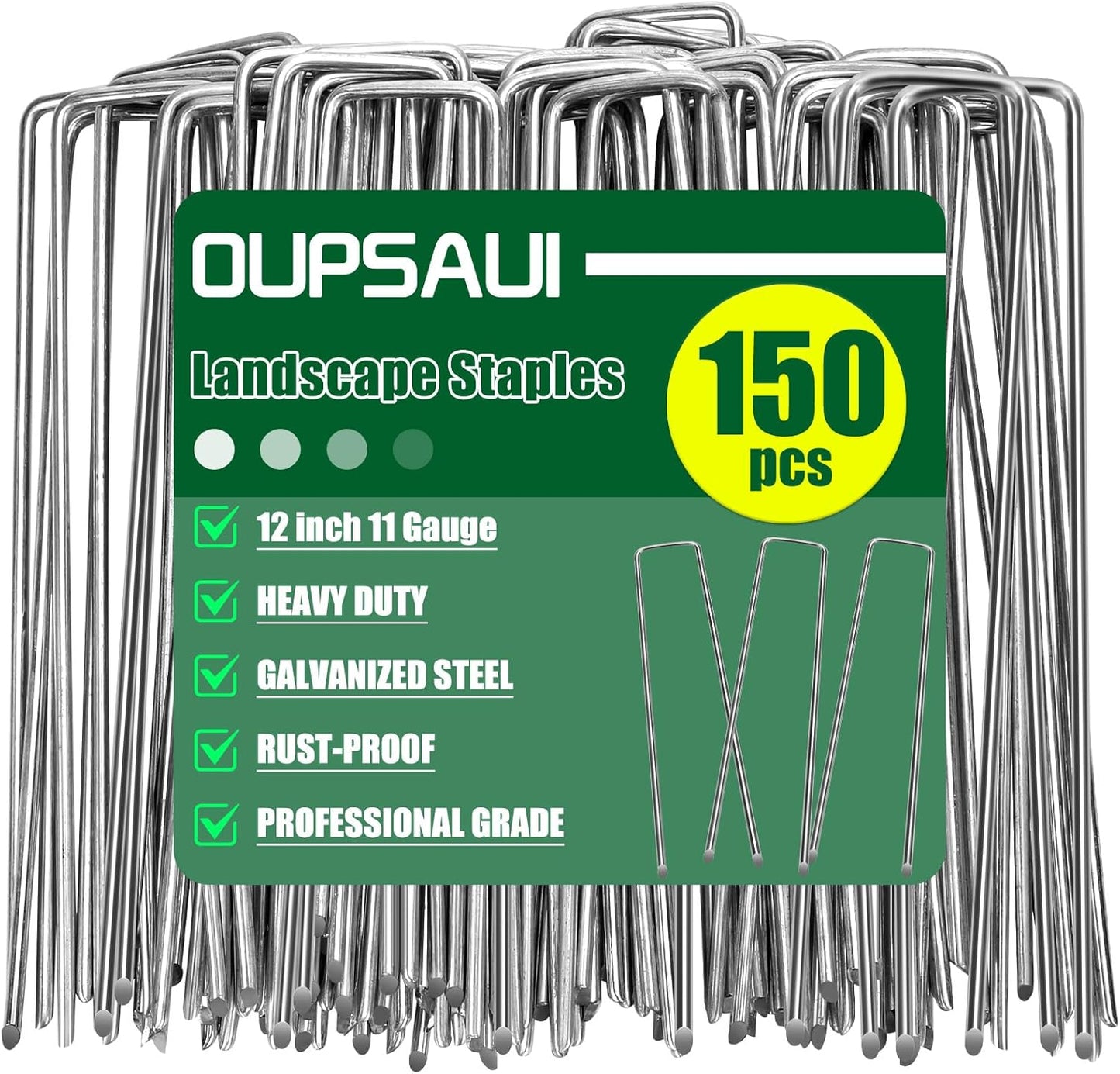 12 Inch 11 Gauge Galvanized Landscape Staples Stakes for Decoration, 25/150/200pcs Garden Metal Stakes for Weed Barrier Fabric, Fence Stakes, Tent Stakes (12in,150pcs)