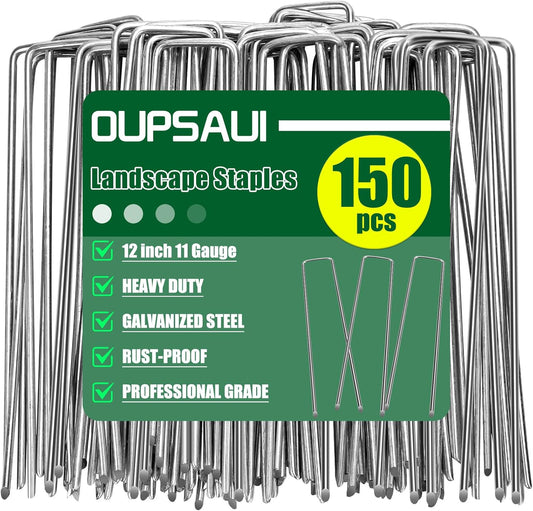 12 Inch 11 Gauge Galvanized Landscape Staples Stakes for Decoration, 25/150/200pcs Garden Metal Stakes for Weed Barrier Fabric, Fence Stakes, Tent Stakes (12in,150pcs)