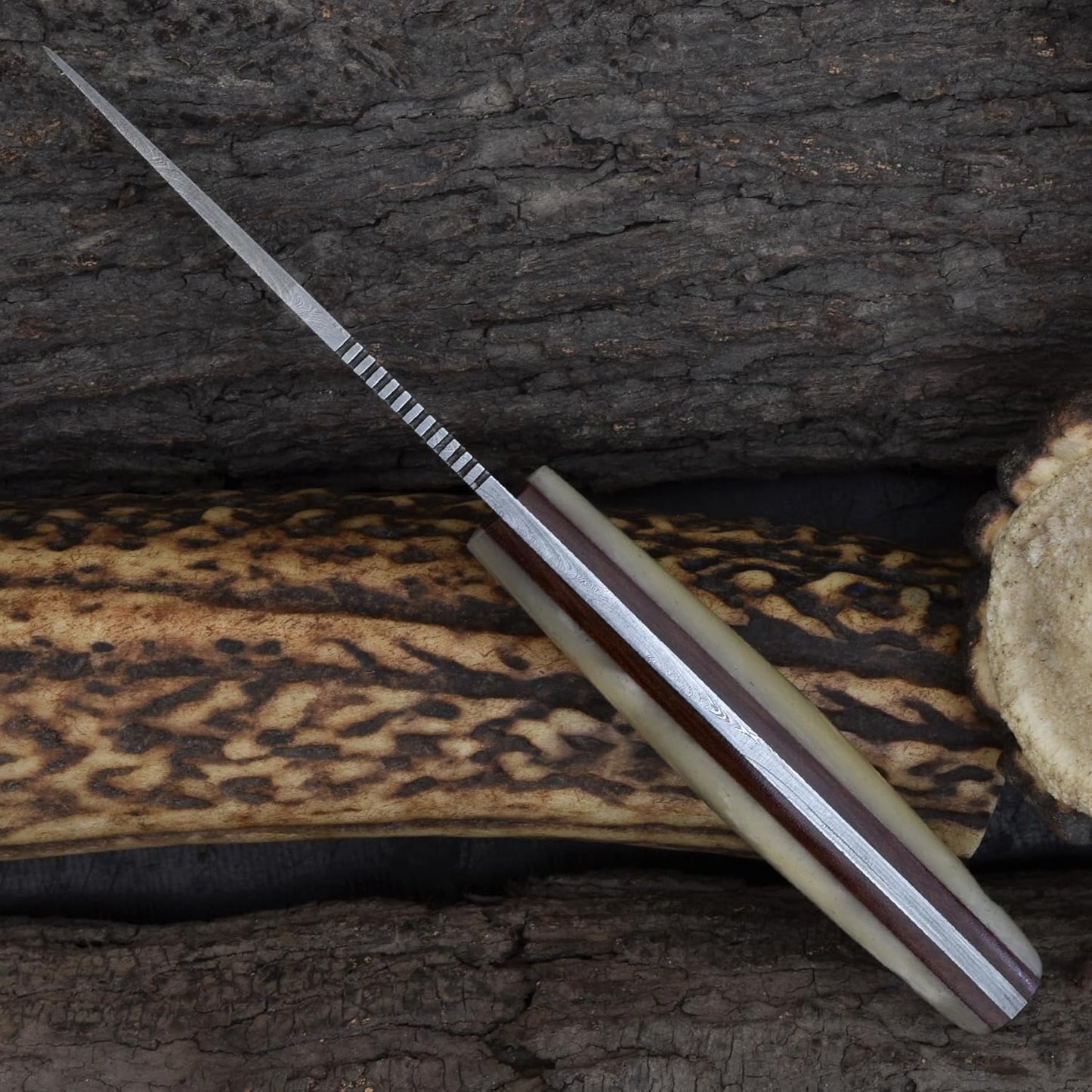 Knives Ranch Light Weight Fixed Blade EDC Knife | 6-1/2" Skinning Knife | Bone Handle | Horizontal Carry Cowboy Sheath (3196-B)