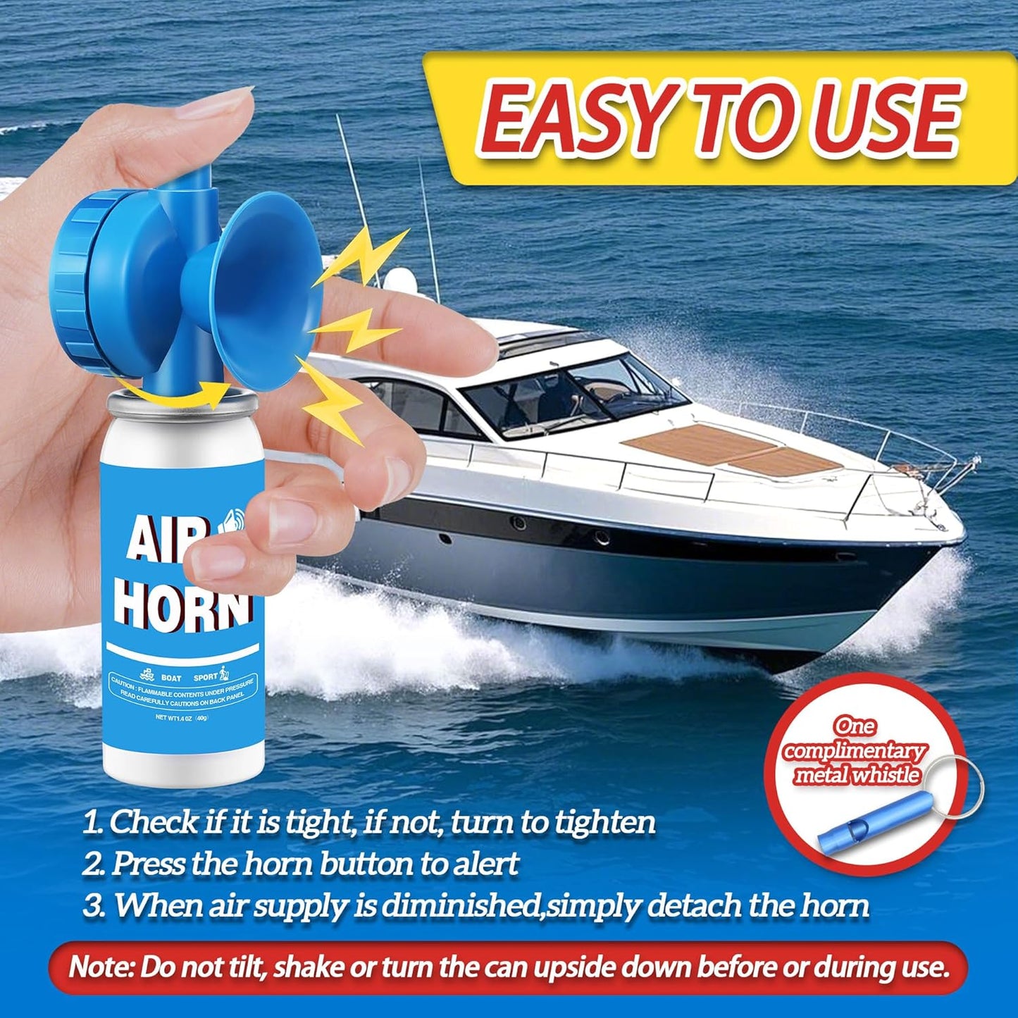 1.4oz Boat Air Horn, 130DB Heard Up to 0.5-Miles Away,Handheld Mini Marine Fog Horn Blow Horn Boat Accessories,Loud Bear Air Horns Can for Safety,Outdoor Alarms,Sporting Events,Blue