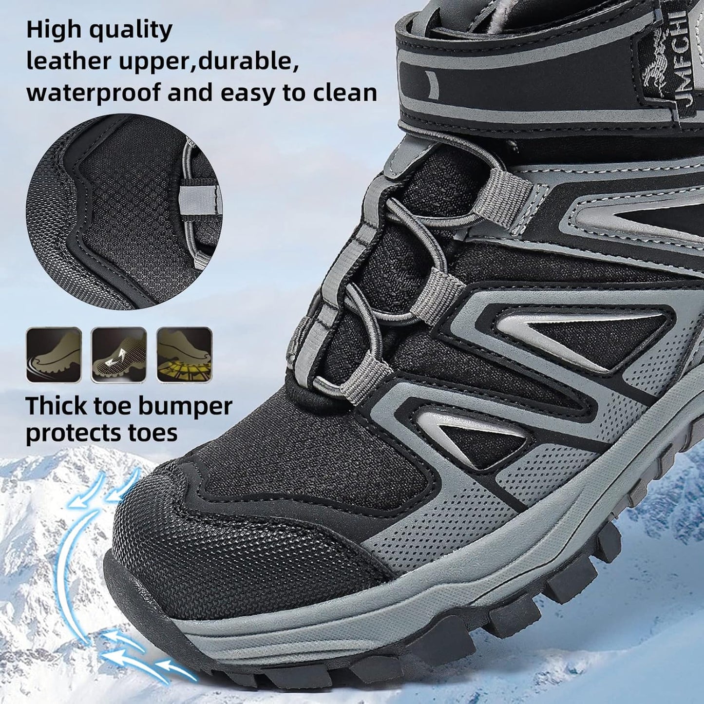 JMFCHI Kids Hiking Boots Boys Girls Outdoor Walking Climbing Sneaker Comfortable Non-slip Snow Shoes Hiker Boot Antiskid Steel Buckle Sole