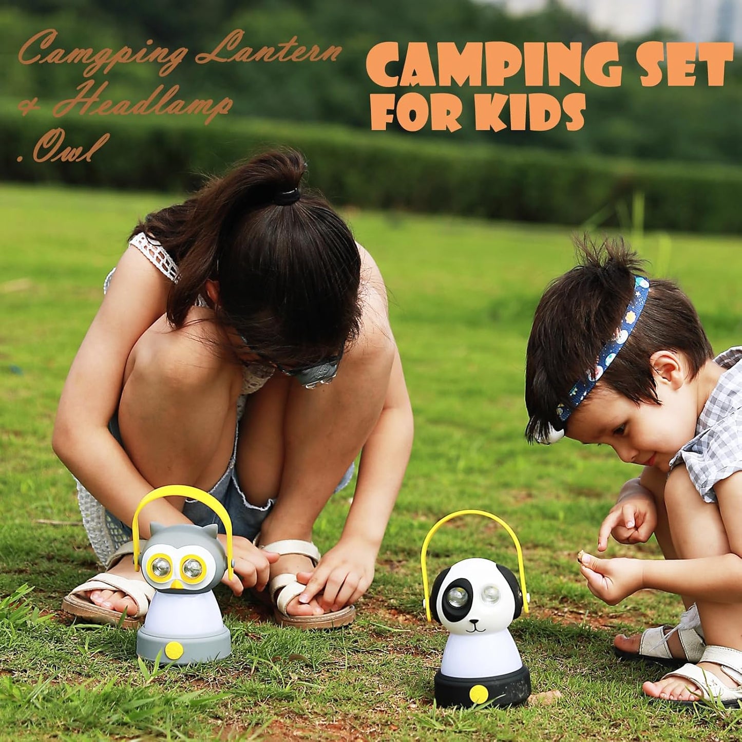 Kids Owl Lantern & Headlamp Set, 2-in-1 360° LED Camping Night Light, Battery Powered 3×AA, Child-Safe ABS, Portable Adventure Toy & Bedroom Night-Light (Pink Owl Lantern-Headlmp)