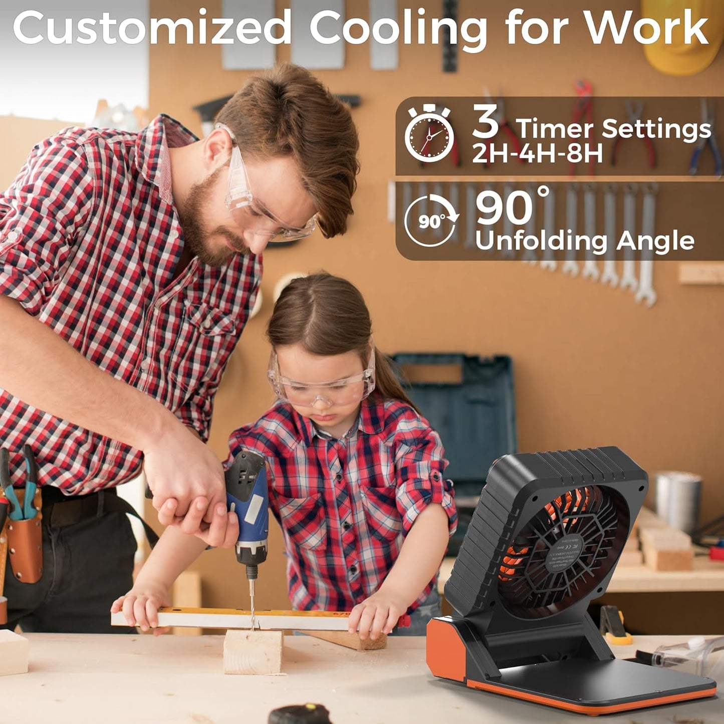 KITWLEMEN Solar Camping Fan with Lantern - Rechargeable Battery Operated Fan, 18H Run Time Max, 4 Speeds, 8H Timer, 90° Adjustable Portable Desk Fan for Hurricane, Power Outage, Outdoor Use