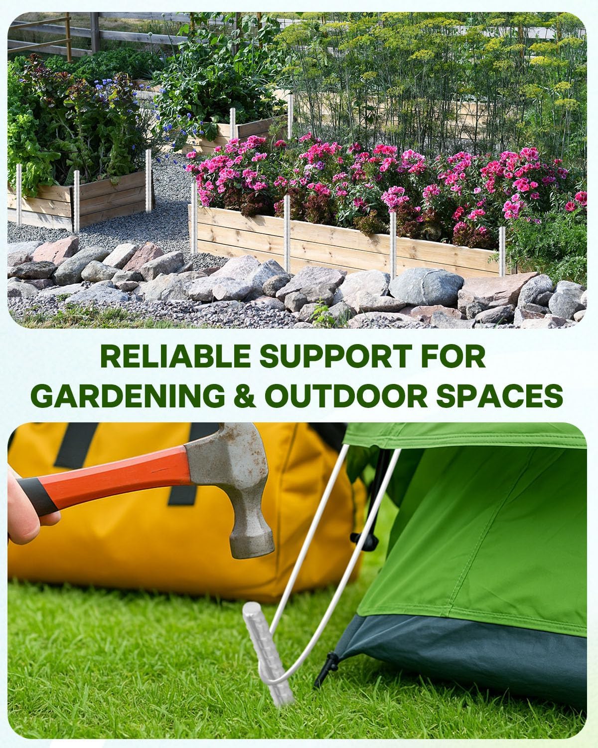 16 Inch Ground Rebar Stakes, 20 Pack Heavy Duty Steel Metal Stakes, Straight Steel Anchors with Chisel Point End, Ground Anchors for Concrete, Garden, Fence, Tent Support